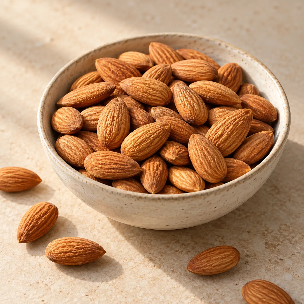 Almonds in a ceramic bowl — temporary generated photo