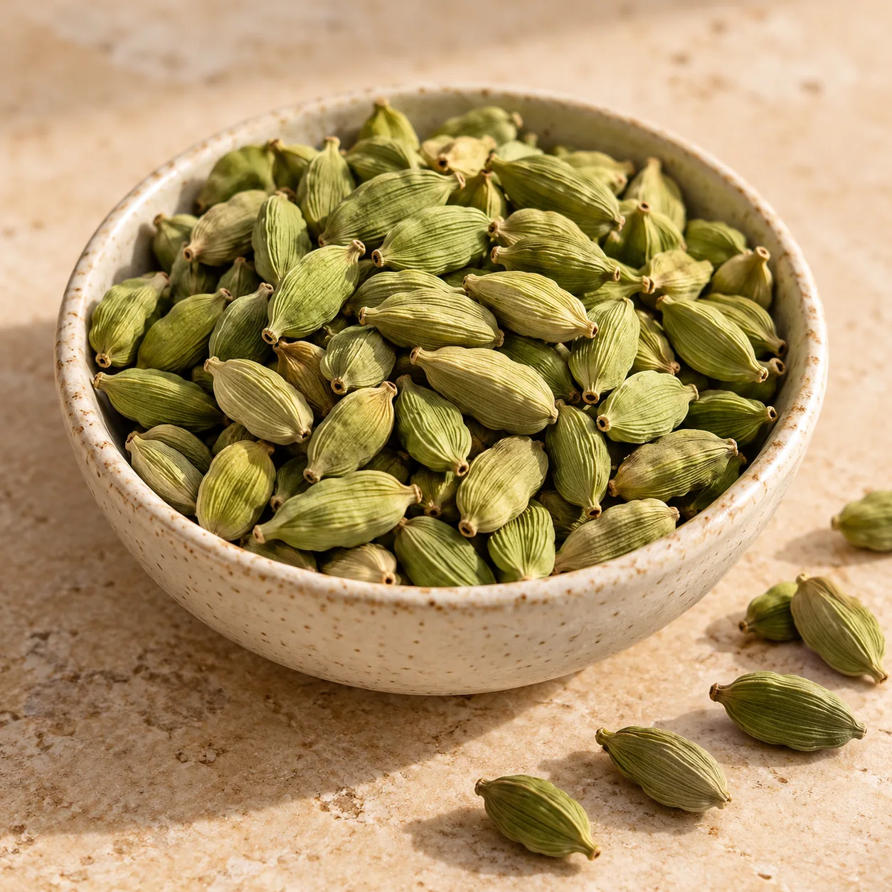 Cardamom in a ceramic bowl — temporary generated photo
