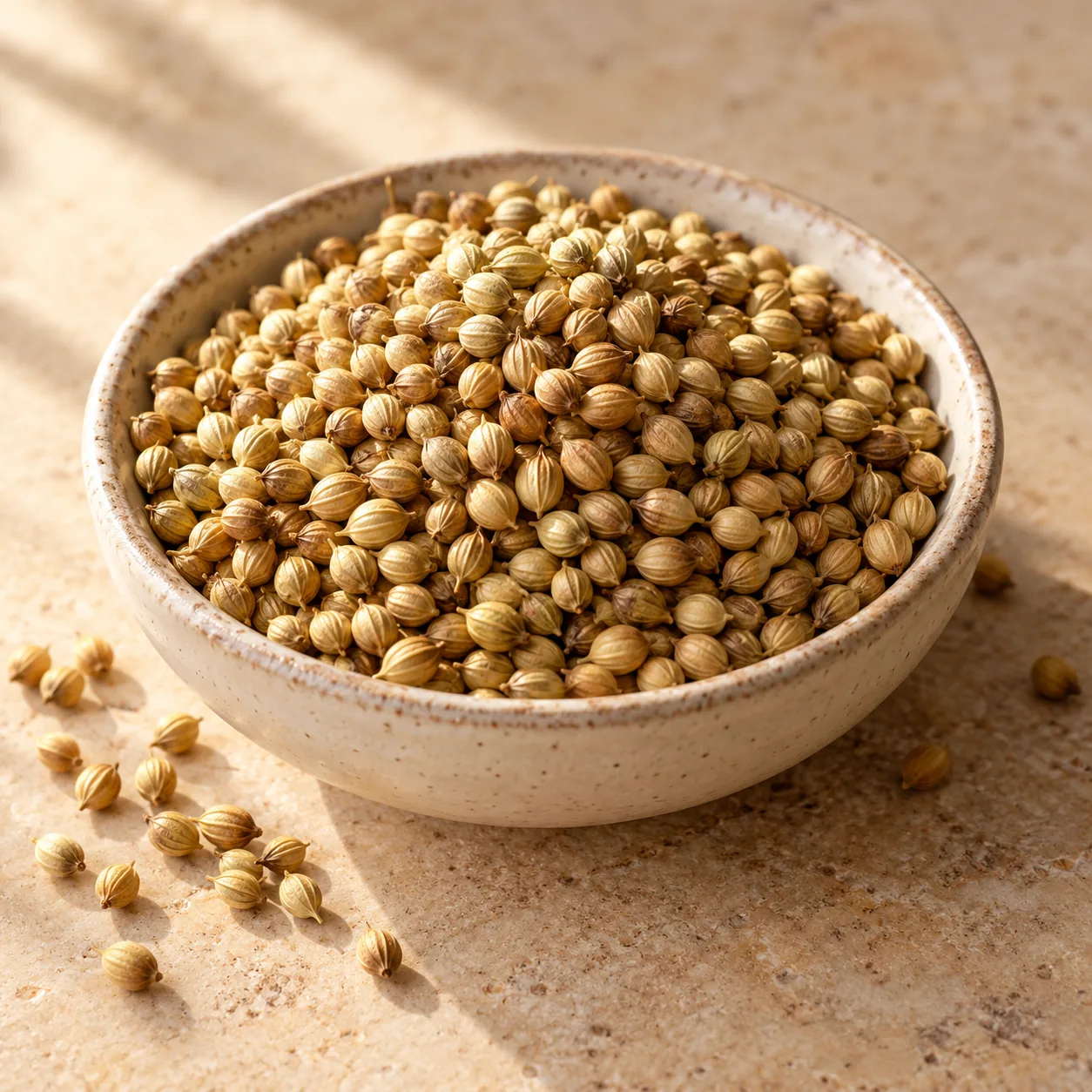Coriander Seeds in a ceramic bowl — temporary generated photo