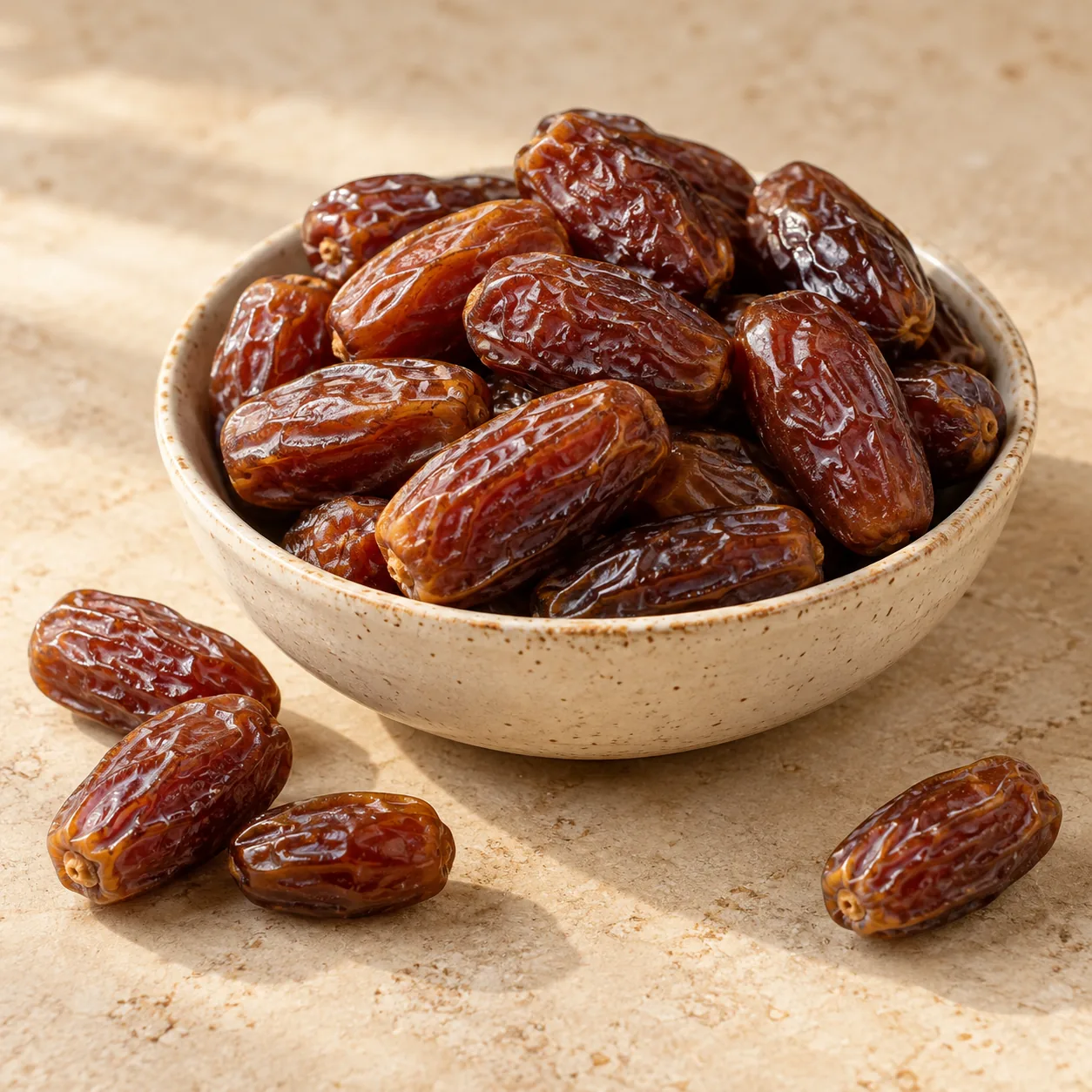 Dates in a ceramic bowl — temporary generated photo