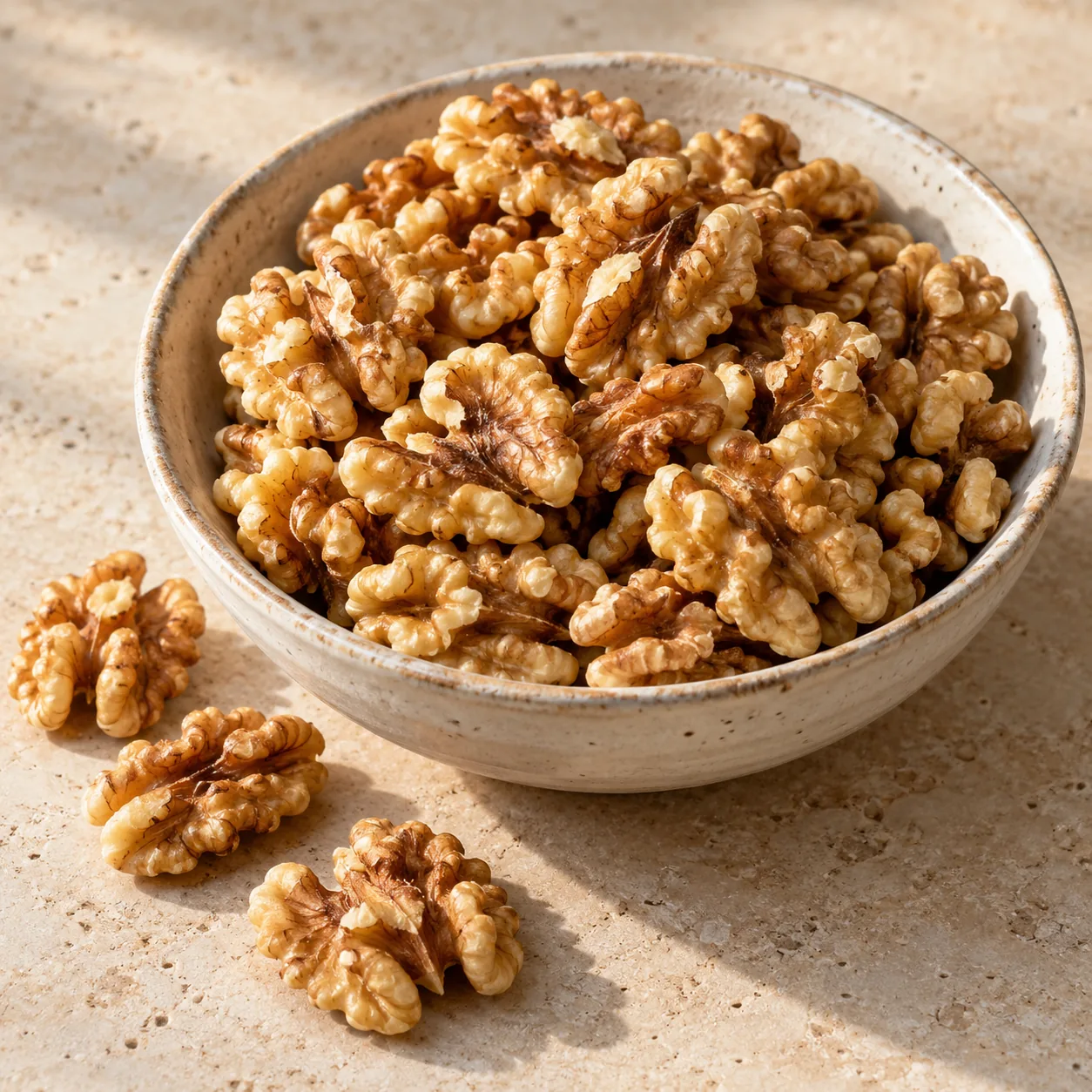 Walnuts in a ceramic bowl — temporary generated photo